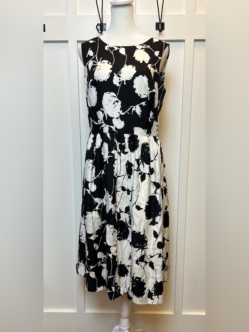 Boden Size US 8 L Midi Black White Sleeveless Dress Lined Professional Office